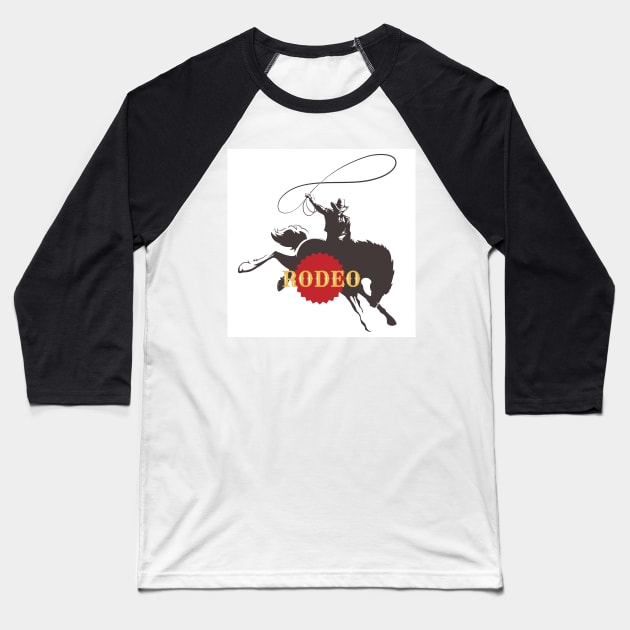 Cowboy Ride Bucking Horse Baseball T-Shirt by devaleta